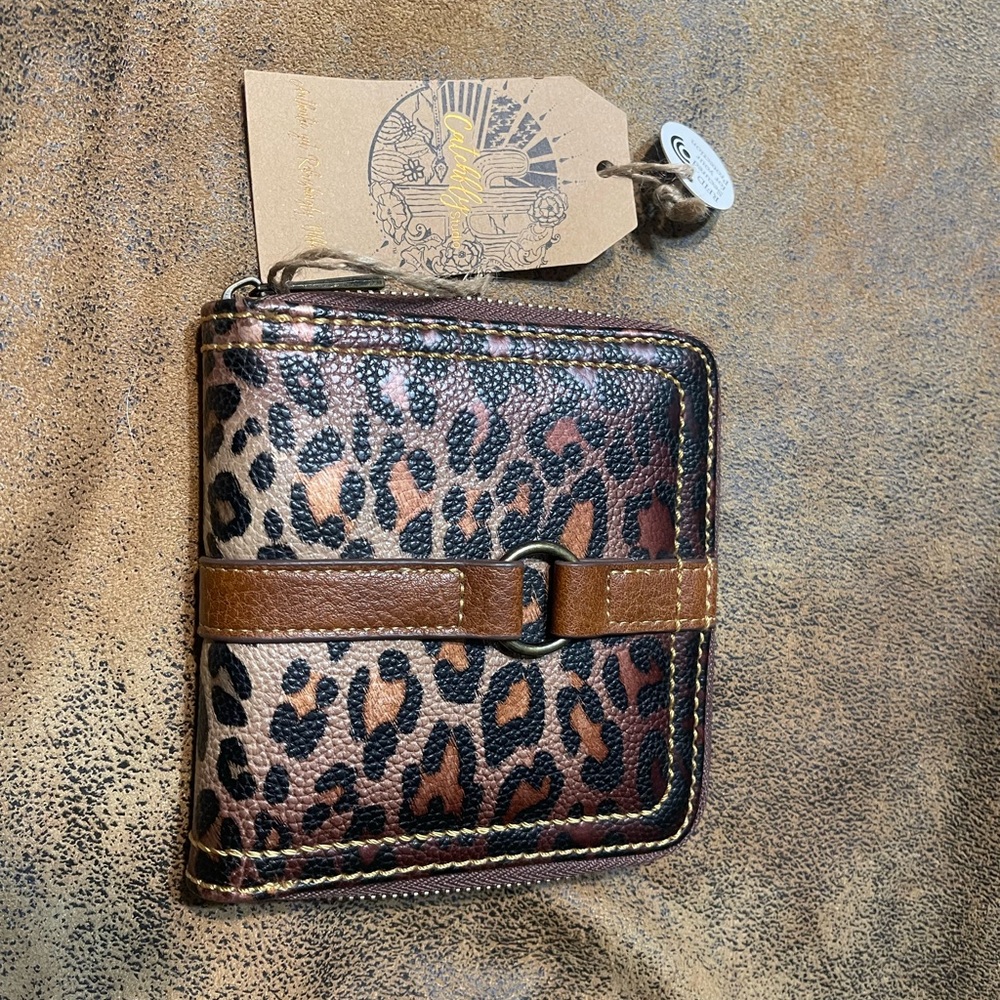 Leopard Patterned Wallet with Brown Trim
